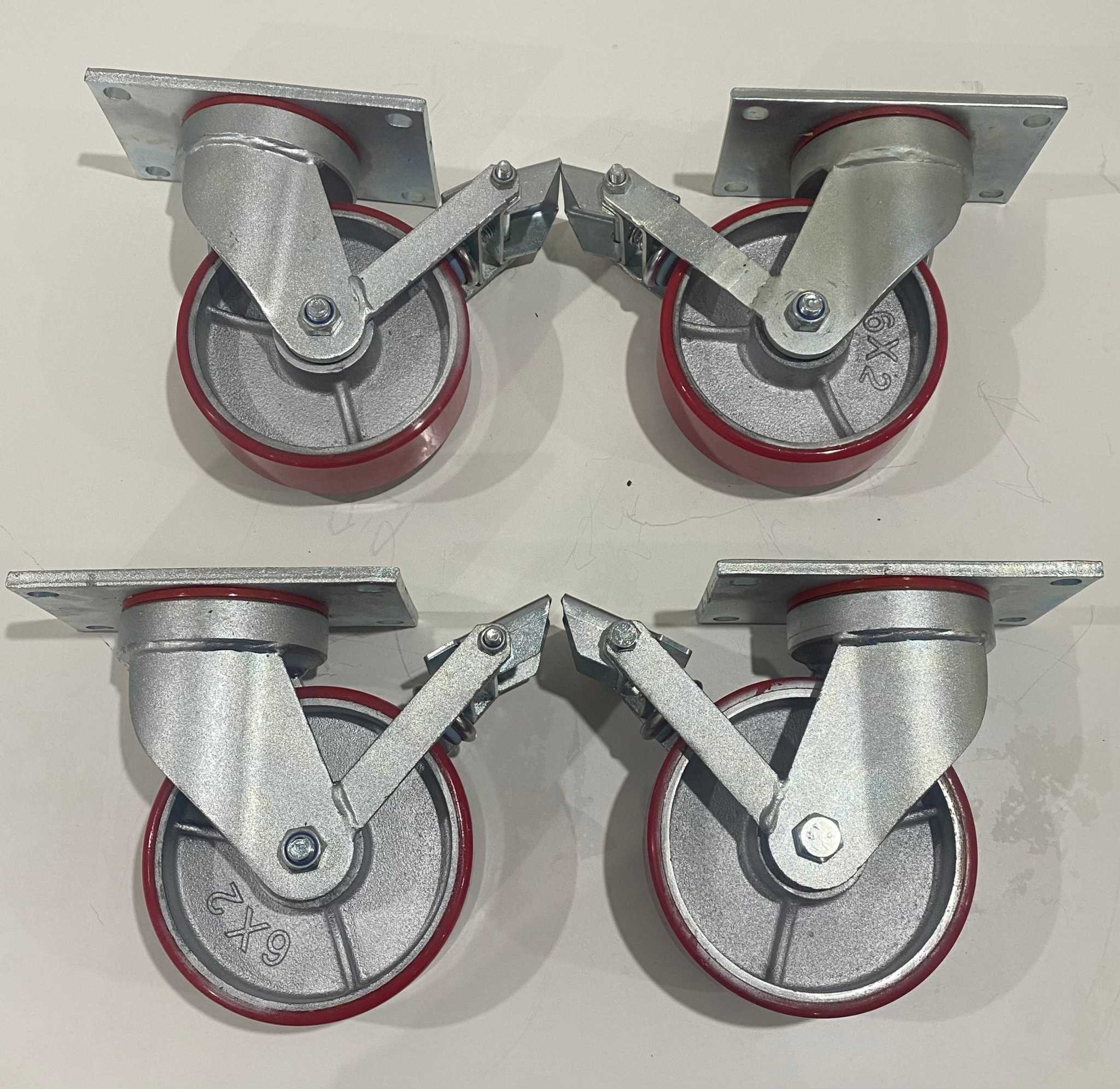 Waste bin castor set with 150mm polyurethane wheels and locking mechanism