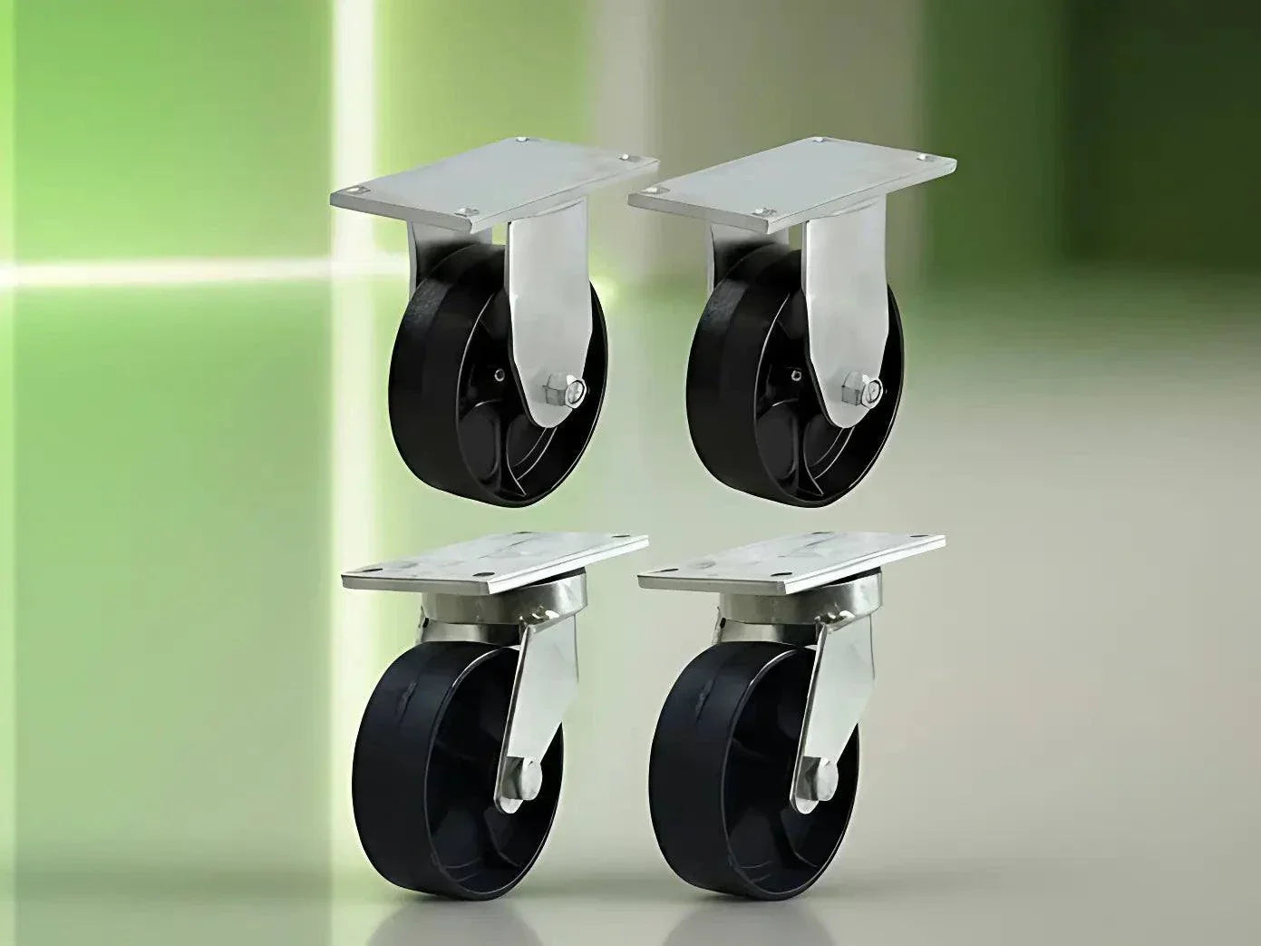 Waste bin castor set with SG iron wheels and 150mm diameter for heavy load capacity