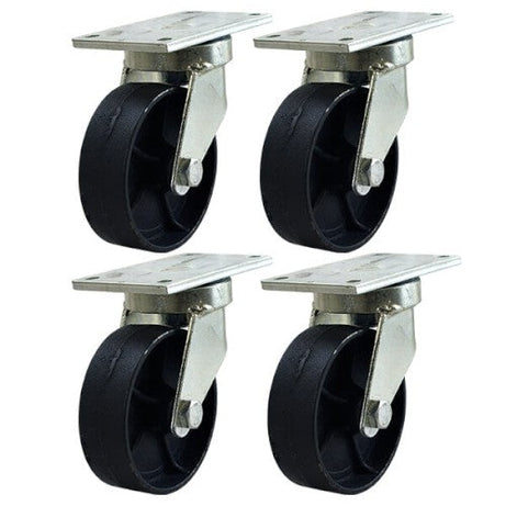 Set of 4 heavy-duty waste bin castors with 150mm SG iron swivel wheels for smooth 360° rotation and 2000kg load capacity